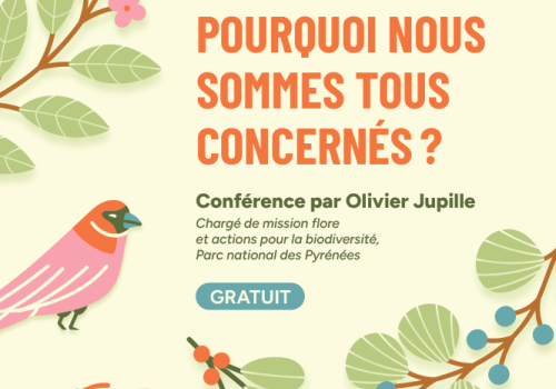 Affiche colorée montrant des animaux et des végétaux pour annoncer la conférence ABC à Tarbes