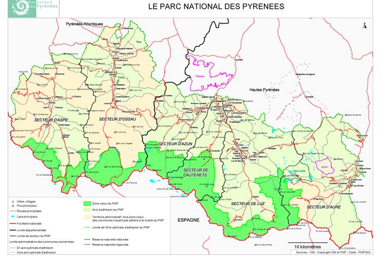 Carte détaillée du Parc national des Pyrénées